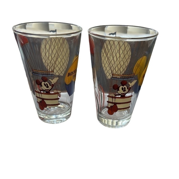 FLARED GLASS MICKEY DISNEYLAND PARIS RETRO HOT AIR BALLOON cups set of TWO - Picture 2 of 7